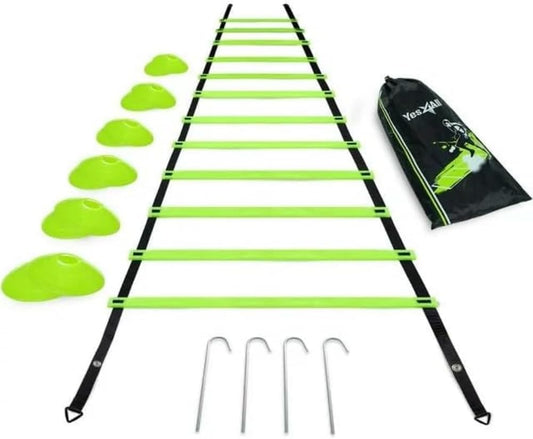 AgileFit Ultimate Agility Training Kit: 12-Rung Agility Ladder, 12 Agility Cones, 4 Steel Stakes - Complete with Carry Bag